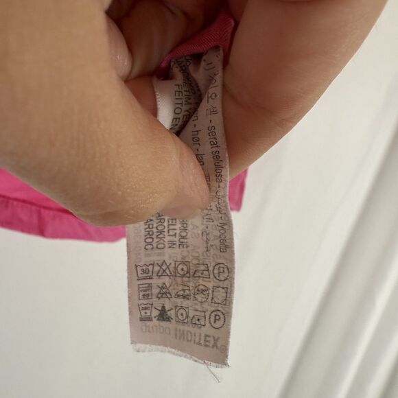 Zara Blouse Girls 10 140 CM Pink Cropped Vneck Button Up Short Sleeve Linen - Picture 8 of 9